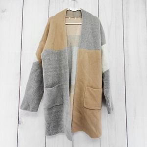 Fashion Debut Medium Chunky Color Block Knit Long Sleeve Duster Sweater